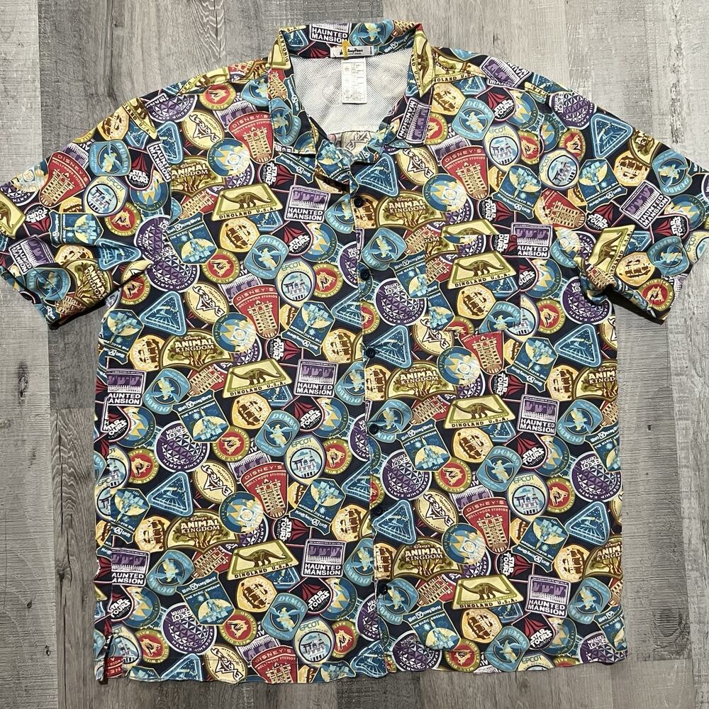 Disney Parks Passport Attractions Button Hawaiian Shirt Haunted Mansion Epcot 3X